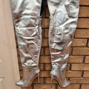 PrettyLittleThing Silver Over-the-Knee Boots
